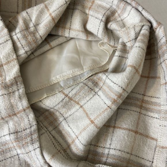 High Waist Beige Cream Brown Plaid Midi Skirt Size Med Lined And With Pockets - Picture 10 of 10